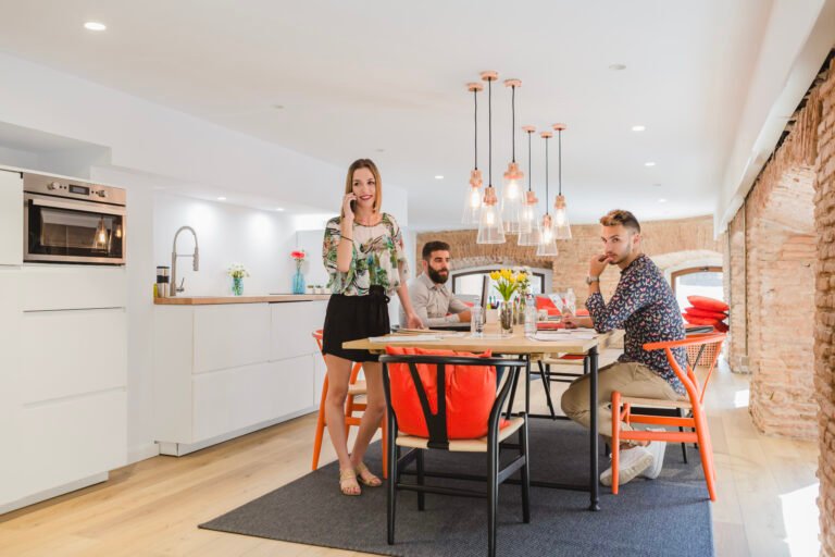 woman-talking-phone-modern-office